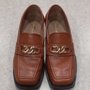 & Other Stories Tan Leather Loafers with Gold Accent